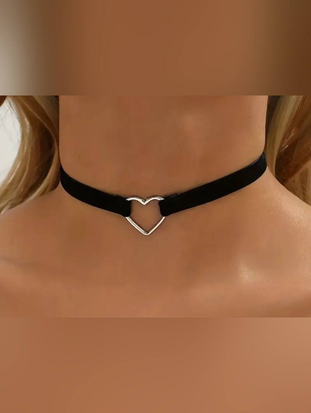 12"+,Black Faux Suede Heart Choker Necklace